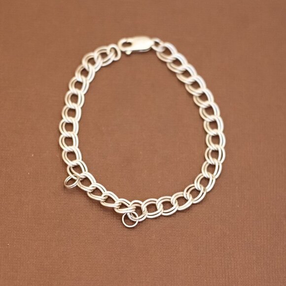 7 inch, Vintage Double Curb Chains Silver Tone Chain Bracelet - U26 - Picture 1 of 3
